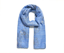 Load image into Gallery viewer, Blue Gold Large Floral Print Scarf
